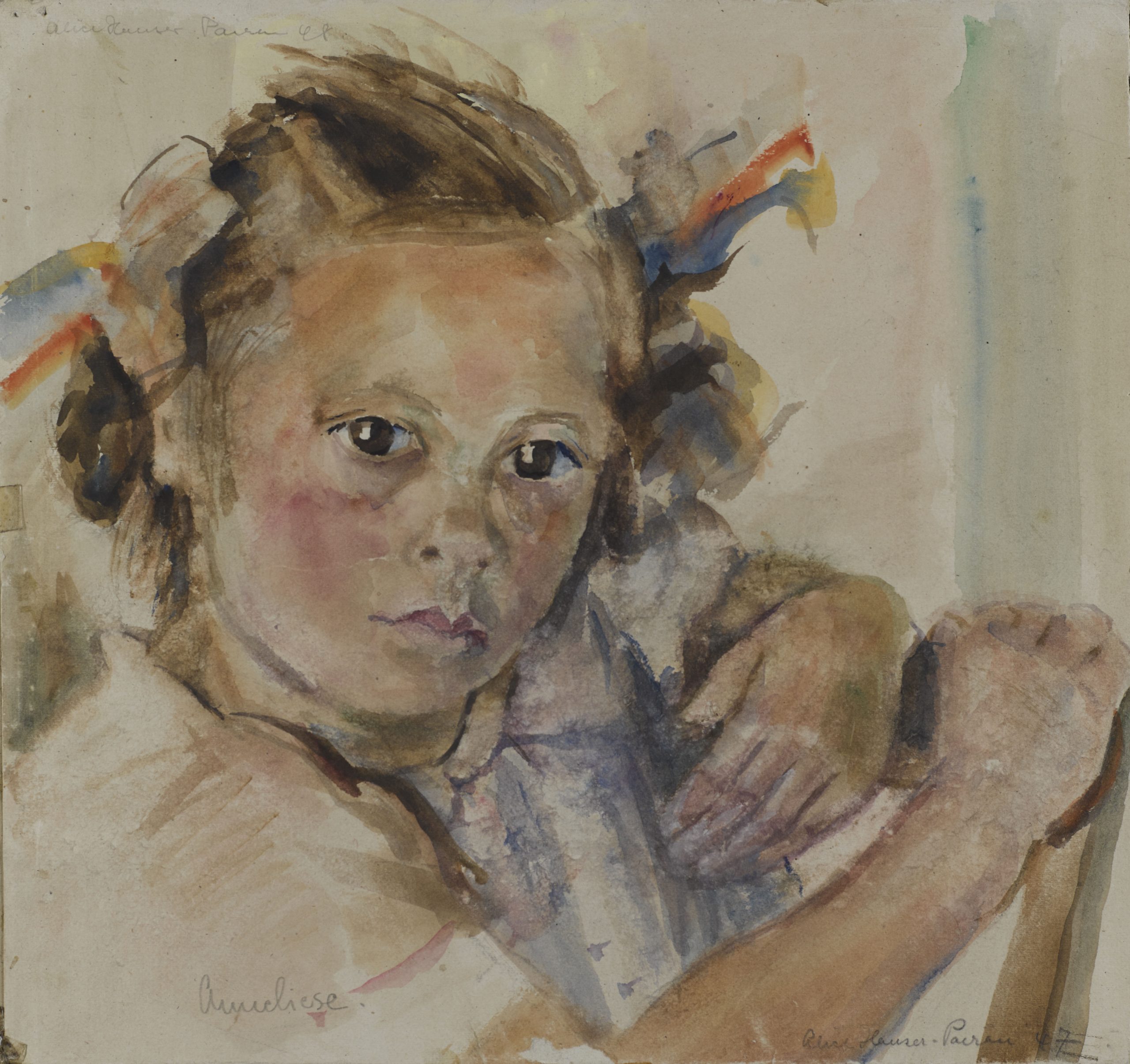 Mädchenportrait von Anneliese / Girl portrait of Anneliese, 1947 36x33 Aquarelle