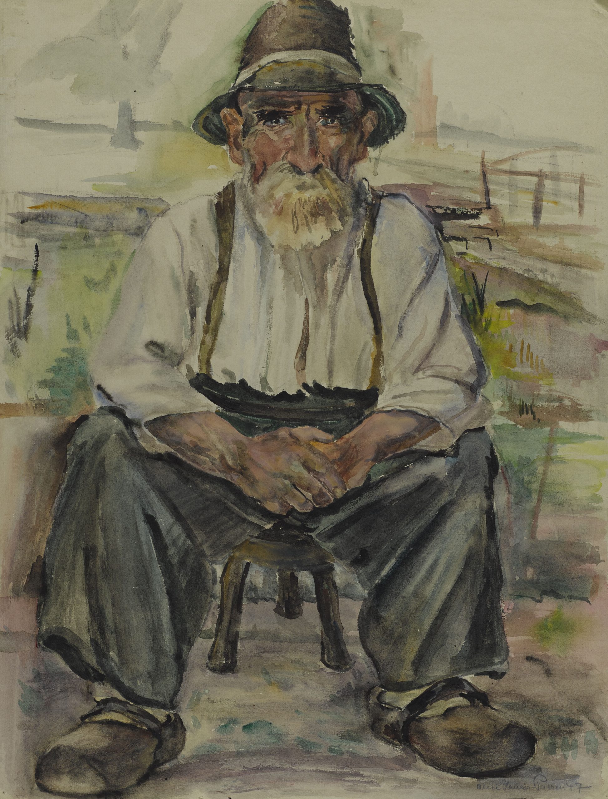 Bauernopa / Peasant grandpa 1947 47x62 Aquarelle